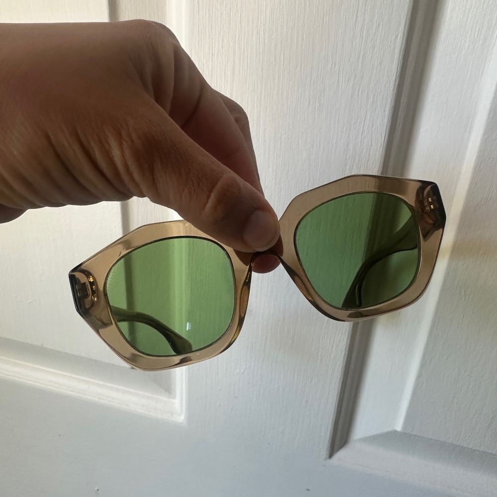 Burberry B 4288 3504/2 Cat Eye Transparent Brown Sunglasses Green Gradient Lens